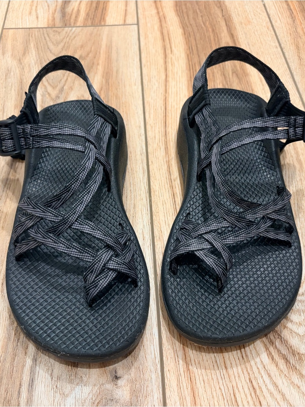 Women’s Black and Gray Strappy Outdoor Chaco Sandals with Adjustable Webbing